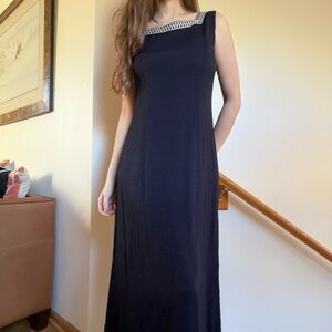 Vintage Studio I : Navy Maxi Dress with Geometric Trim
